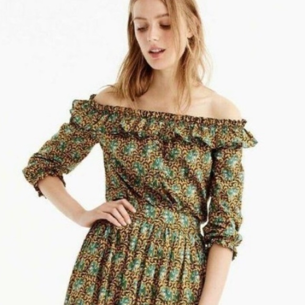 J. CREW Ruffled Elephant Print Blouse - Picture 4 of 15